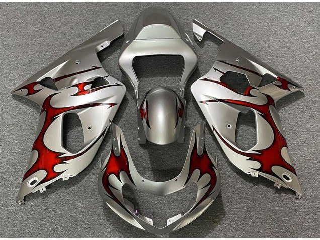 Argento Lucido & Rosso 01-03 GSXR 600-750 Carene Moto