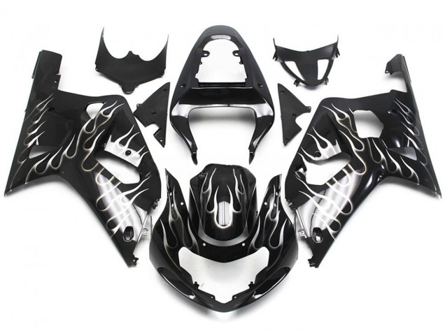 Bianco & Nero Lucido Fiamma 01-03 GSXR 600-750 Carene Moto