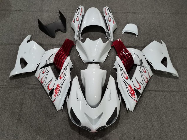 Blanc Rouge Flamme 06-11 ZX14R Carene Moto