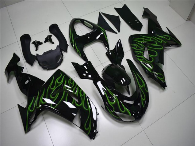 Acquista Carena Moto Kawasaki ZX10R 2006-2007 - Nero Lucido Verde Fiamma