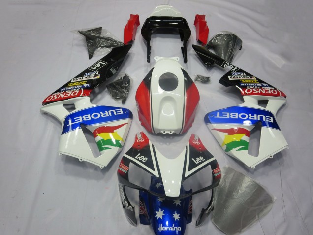 Acquista Kit Carena Moto Honda CBR600RR 2003-2004 - Bianco Rosso Blu Nero Lucido EuroBet