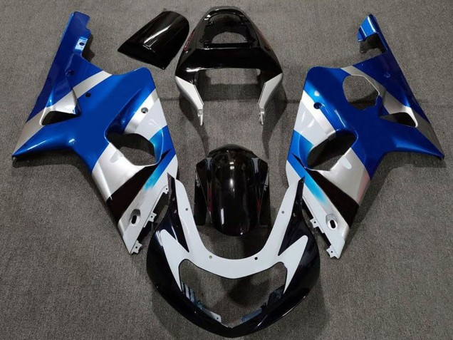 Acquista Carene Moto Suzuki GSXR 1000 2000-2002 - Blu Argento Nero Lucido OEM Stile