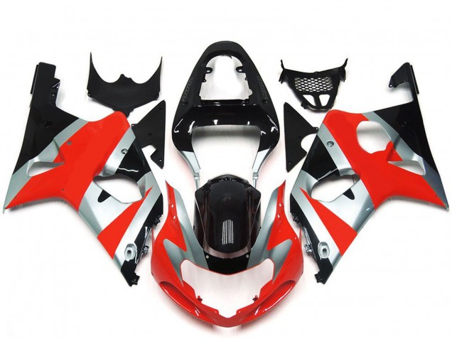 Acquista Carene Moto Suzuki GSXR 1000 2000-2002 - Argento Rosso Nero Lucido OEM Stile