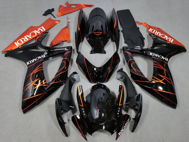 Acquista Carene Moto Suzuki GSXR 600 / GSXR 750 2006-2007 - Nero Lucido Arancia Bacardi