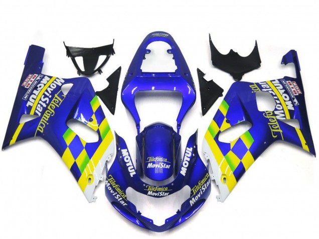 Acquista Carene Moto Suzuki GSXR 600 / GSXR 750 2001-2003 - Blu Giallo Verde Bianco MoviStar
