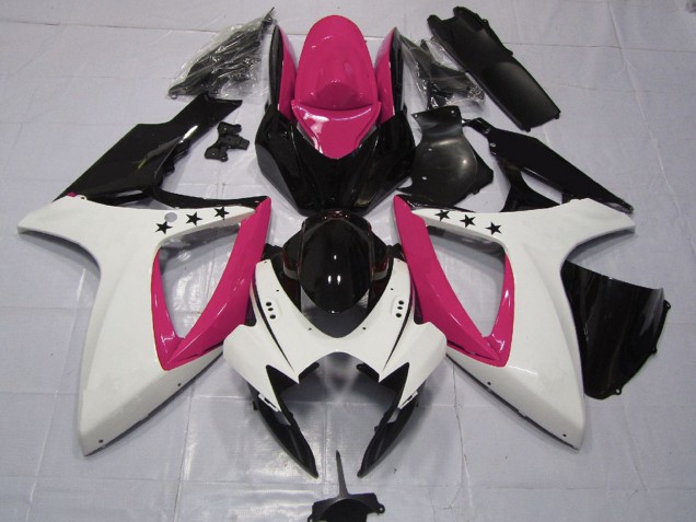 Acquista Carene Moto Suzuki GSXR 600 / GSXR 750 2006-2007 - Rosa Bianco Nero Lucido Stella