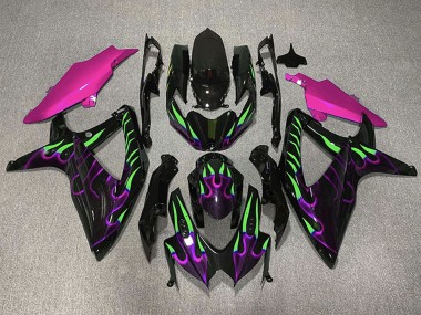 Acquista Carene Moto Suzuki GSXR 600 / GSXR 750 2008-2010 - Nero Lucido Rosa Viola Verde Fiamma