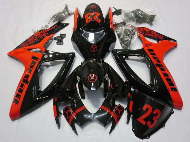 Acquista Carene Moto Suzuki GSXR 600 / GSXR 750 2006-2007 - Rosso Nero Lucido Jordan 23