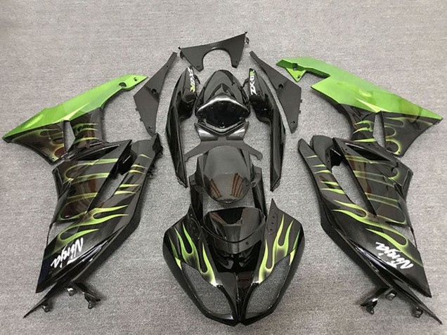 Acquista Carene Moto Kawasaki ZX6R 2009-2012 - Nero Lucido Verde Fiamma
