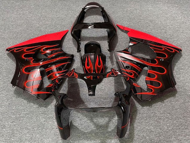 Acquista Carene Moto Kawasaki ZX6R 2000-2002 - Nero Lucido Rosso Fiamma