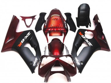 Acquista Carene Moto Kawasaki ZX6R 2003-2004 - Rosso Bordeaux Nero Opaco