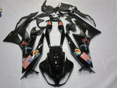 Acquista Carene Moto Kawasaki ZX6R 2009-2012 - Nero Lucido Nero Opaco Bandiera Americana