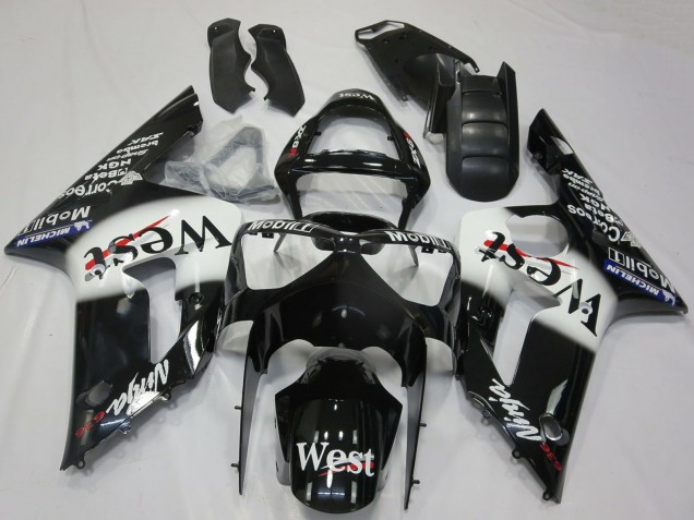 Acquista Carene Moto Kawasaki ZX6R 2003-2004 - Nero Lucido Bianco West