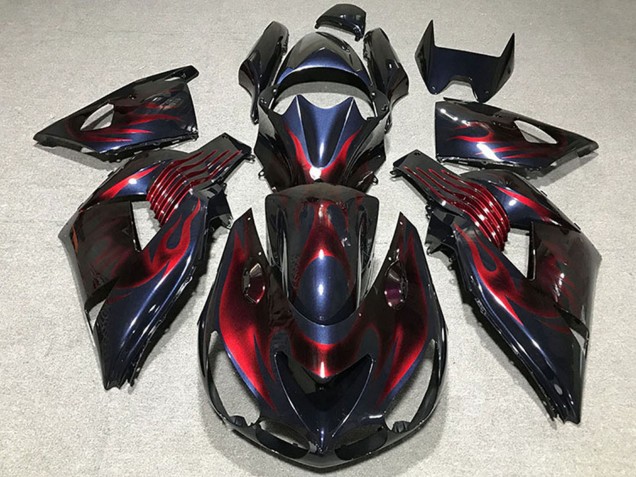 Acquista Carene Moto Kawasaki ZX14R 2006-2011 - Camaleonte Blu Nero Rosso Fiamma