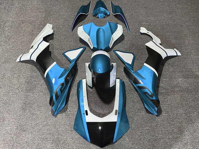Acquista Carene Moto Yamaha R1 2015-2019 - Azzurro Chiaro Bianco Fibra di Carbonio Accents