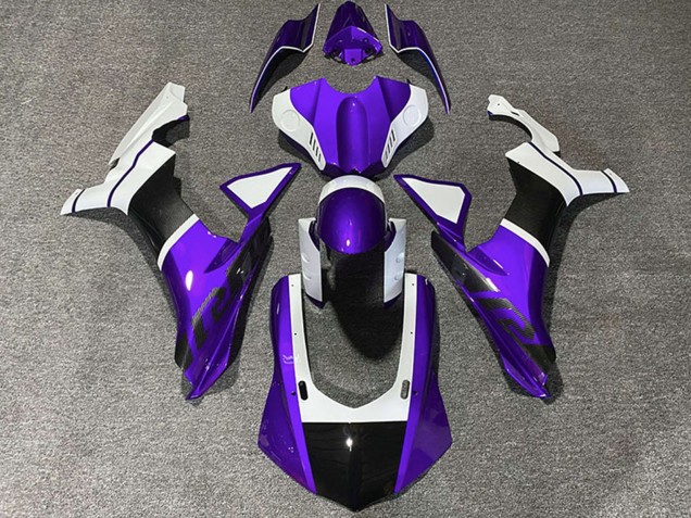 Acquista Carene Moto Yamaha R1 2015-2019 - Bianco Viola Fibra di Carbonio Accents