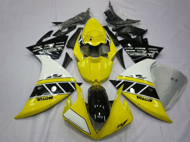 Acquista Carene Moto Yamaha R1 2012-2014 - Bianco Giallo Nero Lucido