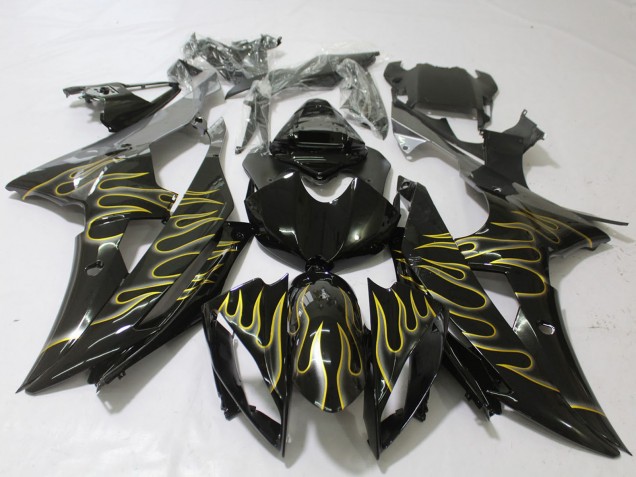 Acquista Carene Moto Yamaha R6 2008-2016 - Nero Lucido Oro Fiamma