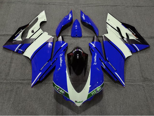 Acquista Carene Moto Ducati 959 1299 2015-2020 - Blu Bianco Nero Lucido Unibat Flex-Box OEM Stile