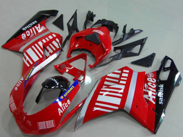 Acquista Carene Moto Ducati 848 1098 1198 2007-2014 - Argento Rosso Nero Lucido Alice Sandisk