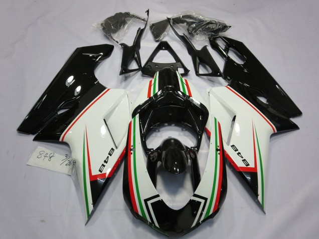 Acquista Carene Moto Ducati 848 2007-2014 - Bianco Rosso Verde Nero Lucido