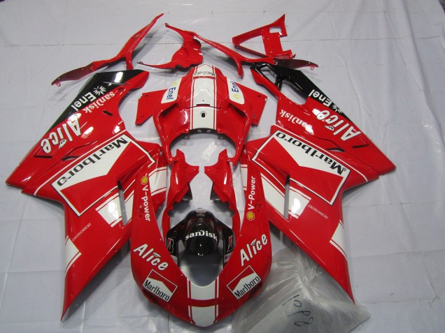 Acquista Carene Moto Ducati 848 1098 1198 2007-2014 - Bianco Rosso Nero Lucido Marlboro Alice