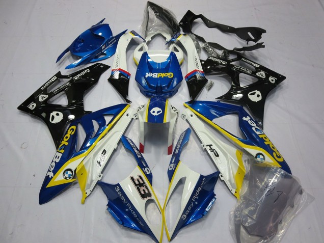 Acquista Carene Moto BMW S1000RR 2009-2014 - Bianco Giallo Blu Nero Lucido OroBet 33