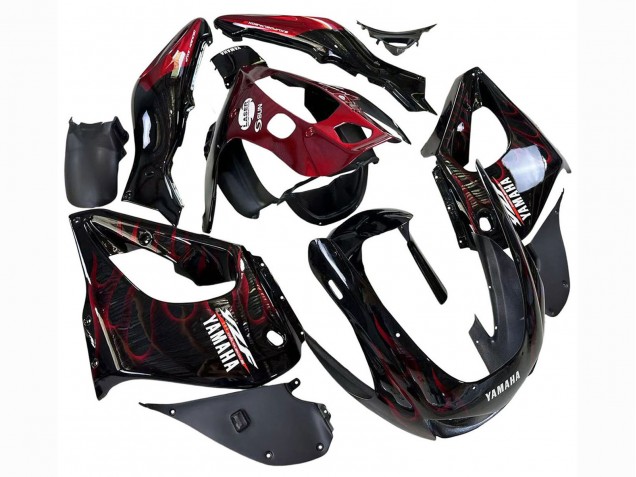 Acquista Carena Moto Yamaha YZF 1000R Thunderace 1997-2007 - Nero Rosso Scuro Fiamma