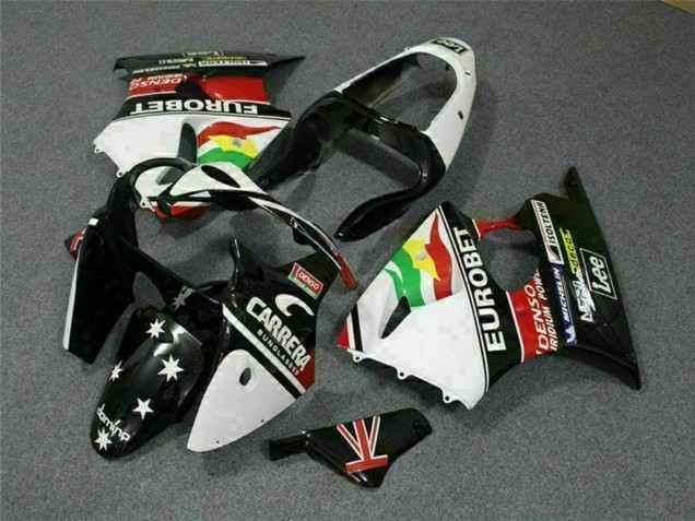 Acquista Carena Moto Kawasaki ZX6R 2000-2002 - Bianco Rosso Giallo Verde Nero Lucido Stella EuroBet