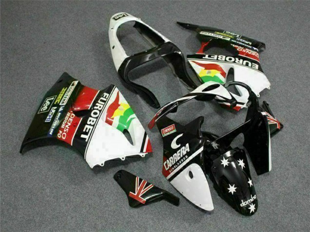 Acquista Carena Moto Kawasaki ZX6R 2000-2002 - Bianco Rosso Giallo Verde Nero Lucido Stella EuroBet
