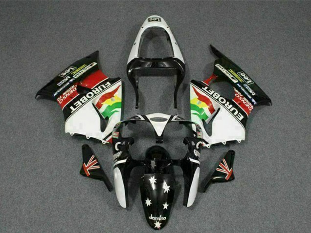 Acquista Carena Moto Kawasaki ZX6R 2000-2002 - Bianco Rosso Giallo Verde Nero Lucido Stella EuroBet