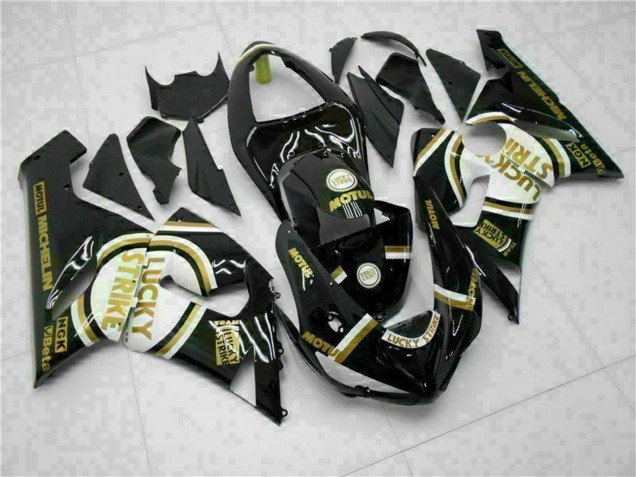 Acquista Carena Moto Kawasaki ZX6R 2005-2006 - Nero Lucido Bianco Oro Lucky Strike