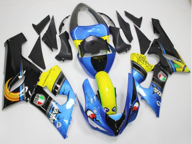 Acquista Carena Moto Kawasaki ZX6R 2005-2006 - Blu Giallo Nero Squalo