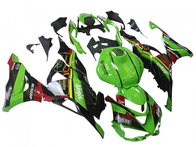 Acquista Carena Moto Kawasaki ZX6R 2023-2025 - Verde Nero Rosso Giallo Dunlop