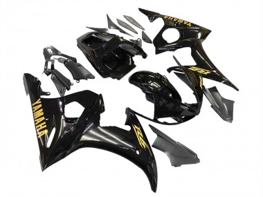 Acquista Carene Moto Yamaha YZF R6 2003-2004 - Nero Lucido Oro Decals
