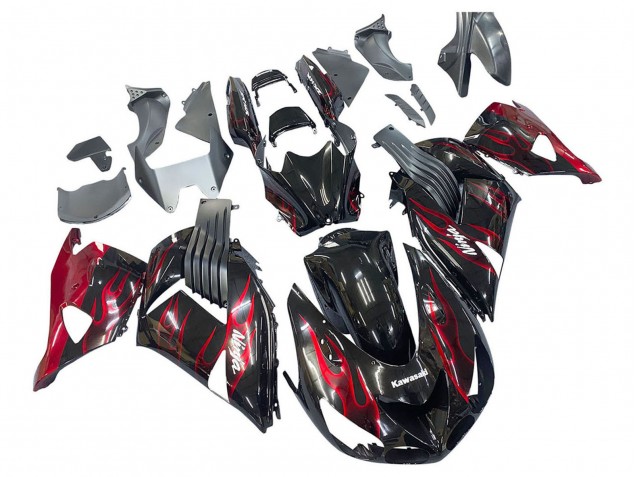 Acquista Kit Carena Moto Kawasaki ZX14R ZZR1400 2006-2011 - Nero Lucido Rosso Fiamma