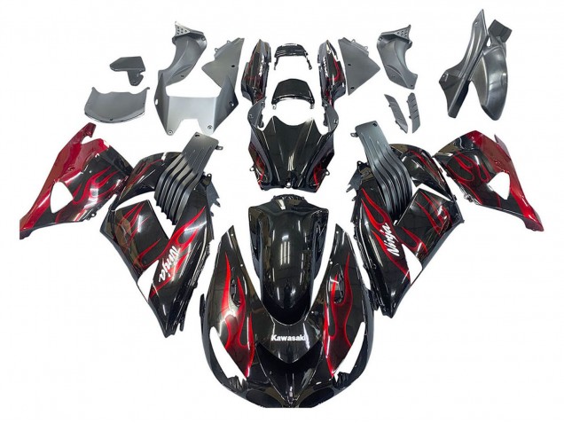 Acquista Kit Carena Moto Kawasaki ZX14R ZZR1400 2006-2011 - Nero Lucido Rosso Fiamma