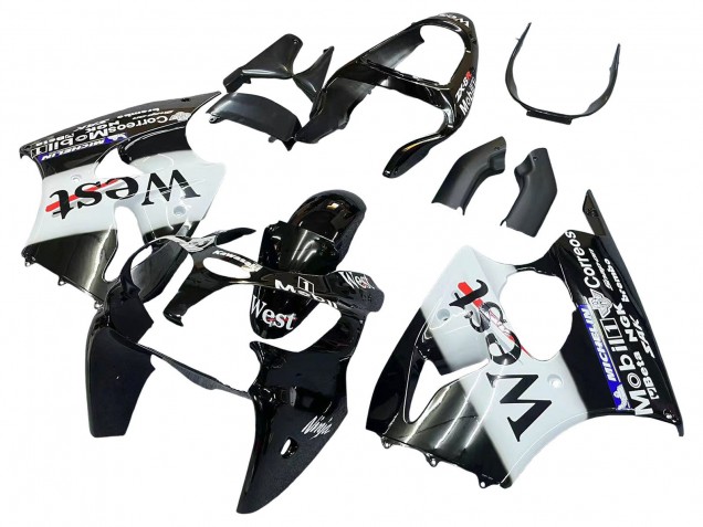 Acquista Carena Moto Kawasaki ZX6R 2000-2002 - Nero Lucido Bianco West Michelin