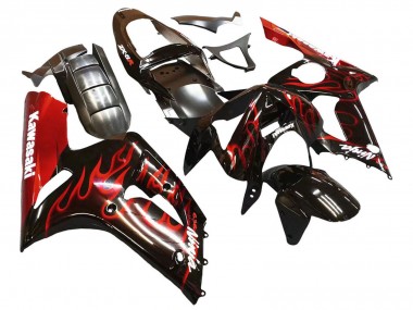 Acquista Carena Moto Kawasaki ZX6R 2003-2004 - Nero Lucido Rosso Fiamma