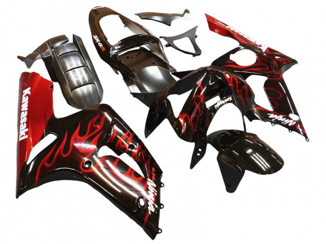 Acquista Carena Moto Kawasaki ZX6R 2003-2004 - Nero Lucido Rosso Fiamma