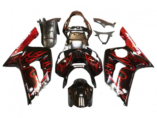 Acquista Carena Moto Kawasaki ZX6R 2003-2004 - Nero Lucido Rosso Fiamma