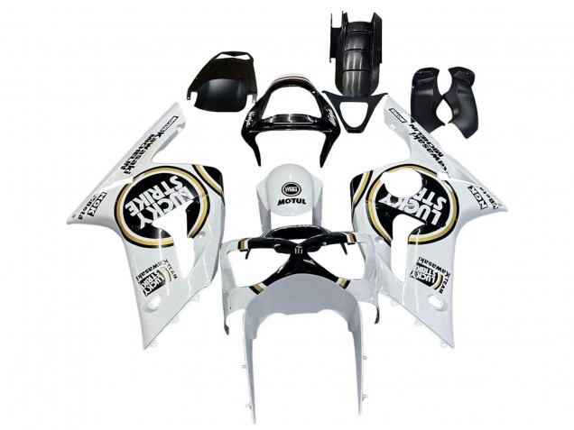 Acquista Carena Moto Kawasaki ZX6R 2003-2004 - Bianco Nero Motul Lucky Strike