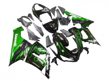Acquista Carena Moto Kawasaki ZX6R 2005-2006 - Nero Lucido Verde Fiamma