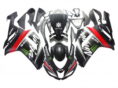 Acquista Carena Moto Kawasaki ZX6R 2007-2008 - Nero Bianco Rosso Bianco Nevicare Decal Ninja Elf