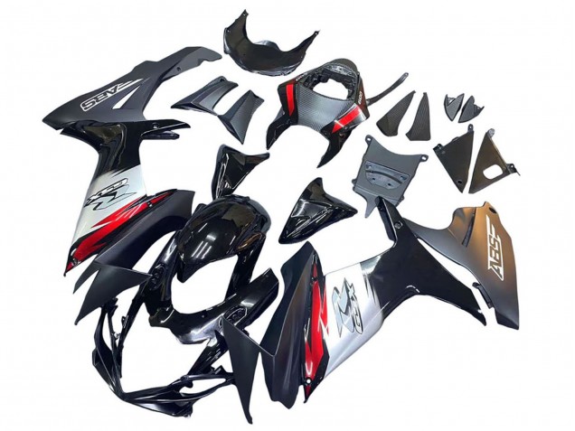 Acquista Carena Moto Suzuki GSXR 600 / GSXR 750 2011-2024 - Nero Lucido Forgiato Fibra di Carbonio Argento Rosso