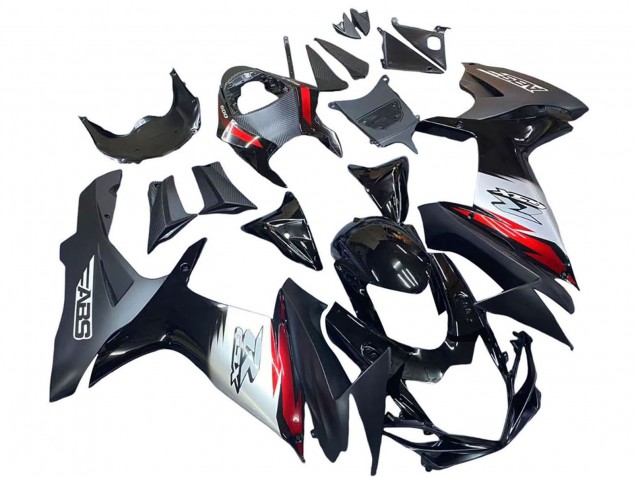 Acquista Carena Moto Suzuki GSXR 600 / GSXR 750 2011-2024 - Nero Lucido Forgiato Fibra di Carbonio Argento Rosso