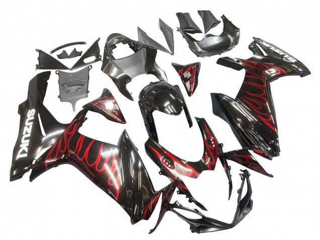 Acquista Carena Moto Suzuki GSXR 600 / GSXR 750 2011-2024 - Nero Lucido Rosso Fiamma