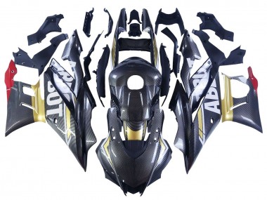 Acquista Carena Moto Yamaha YZF R3/R25 2022-2024 - Nero Fibra di Carbonio Stile Oro Rosso ABBOT
