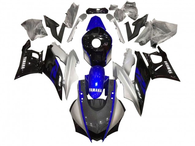 Acquista Carena Moto Yamaha YZF R3/R25 2022-2024 - Argento Blu Nero Fibra di Carbonio Stile