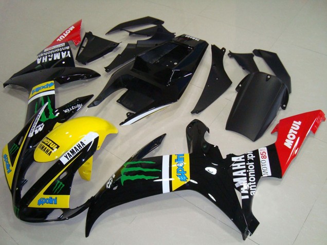 Acquista Carena Moto Yamaha YZF R1 2002-2003 - Nero Lucido Giallo Rosso Verde Motul Mostro